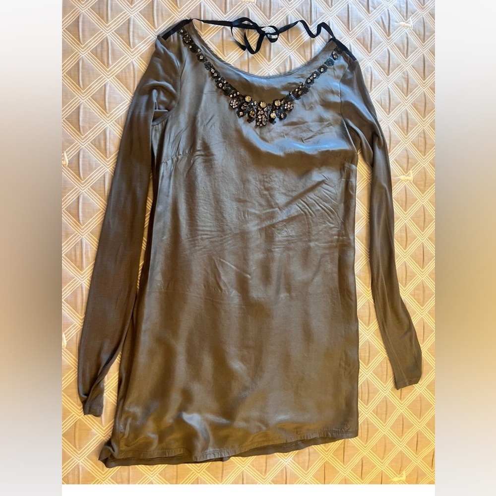 Vintage Y2K Embellished Gray Long Sleeve shirt Dress size M